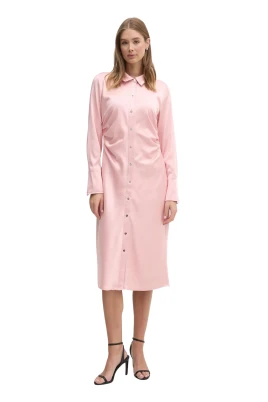 Satin-panel Klänning med Knappar Midi