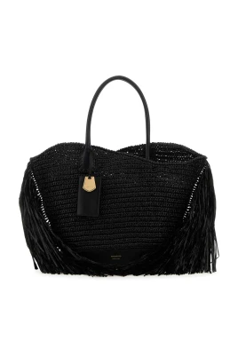 Shoppingväska i raffia och läder