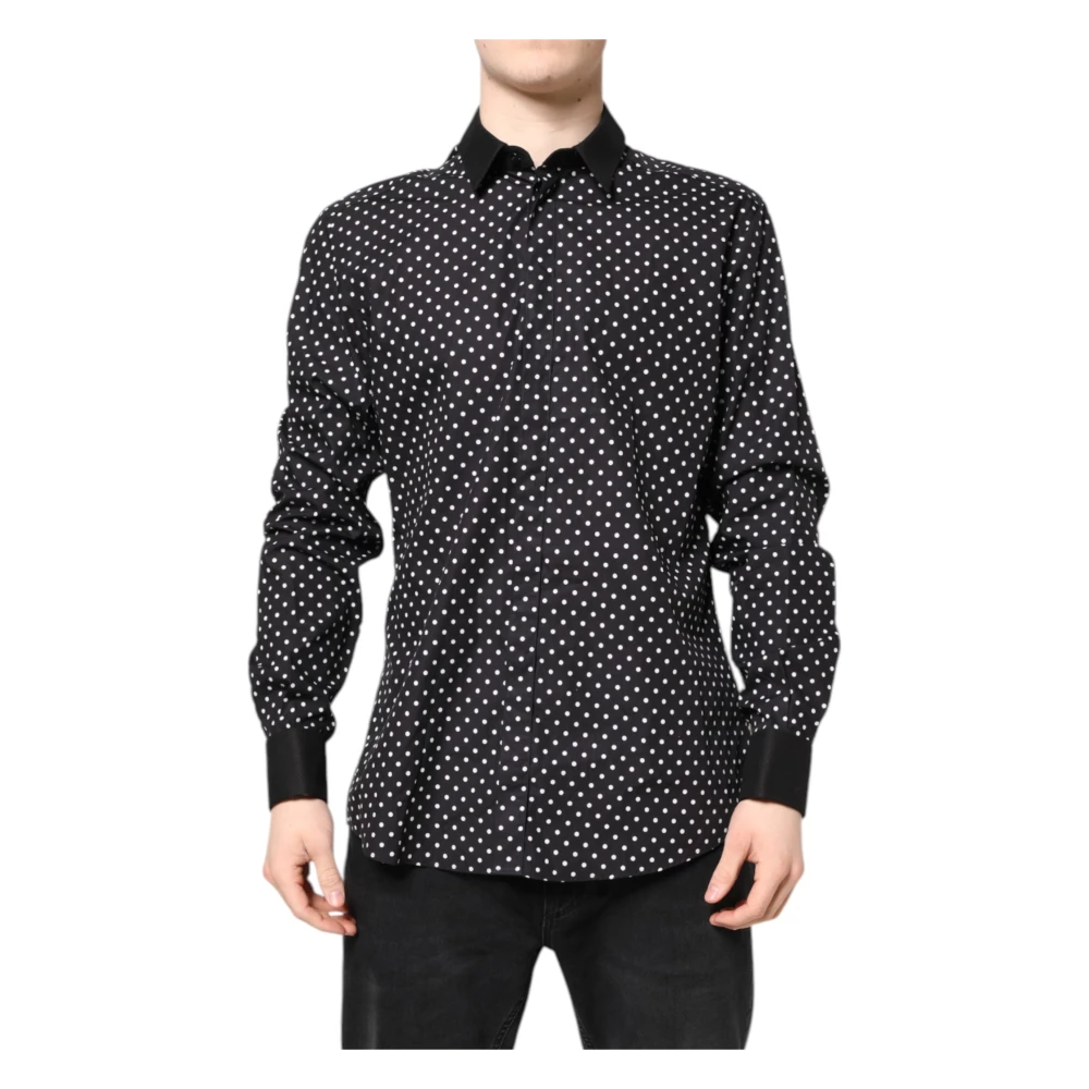 Dolce & Gabbana Men's Black Polka Dot Formal Dress Shirt