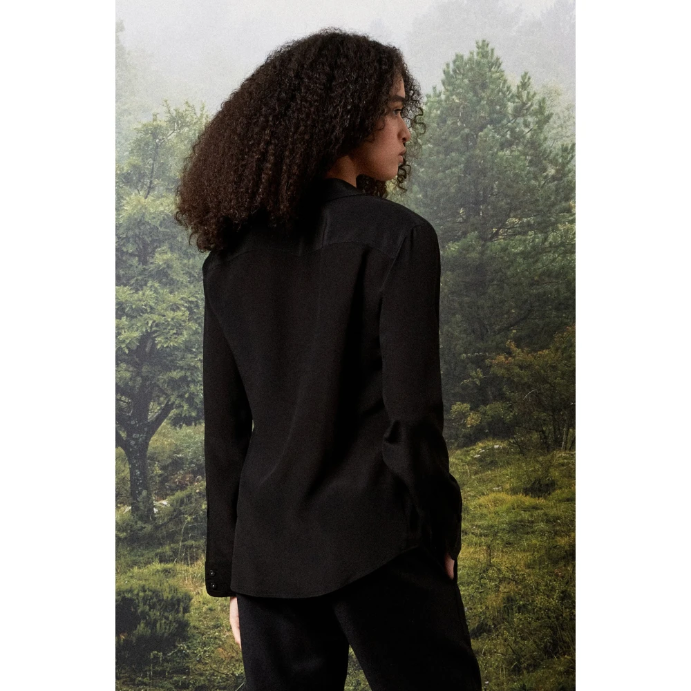Massimo Alba Vivien Regular Fit Overhemd van Crepe de Chine Black Dames