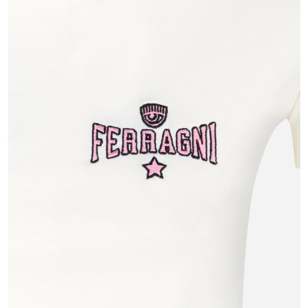 Chiara Ferragni Collection Stretch Crop T-shirt met Ferragni Borduurwerk White Dames
