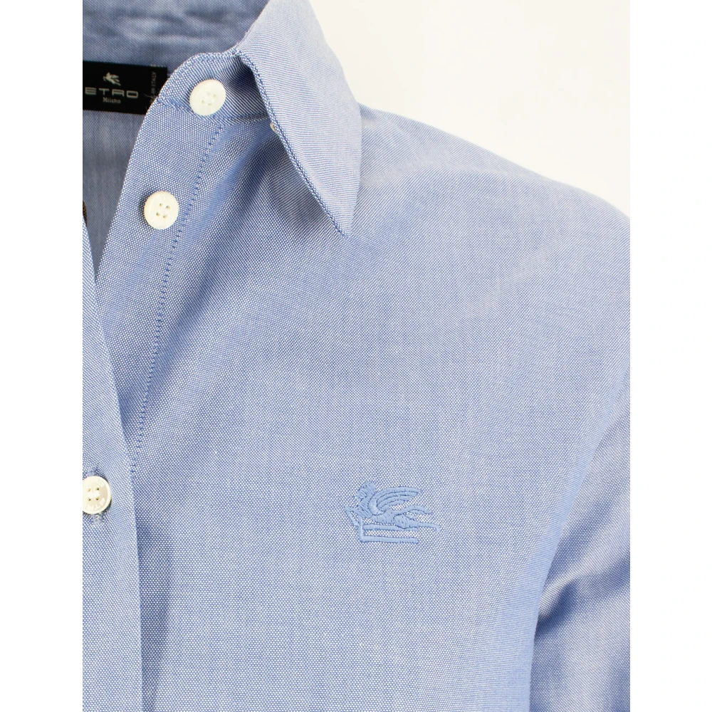 ETRO Geborduurde Pegasus Oxford Katoenen Blouse Blue Dames