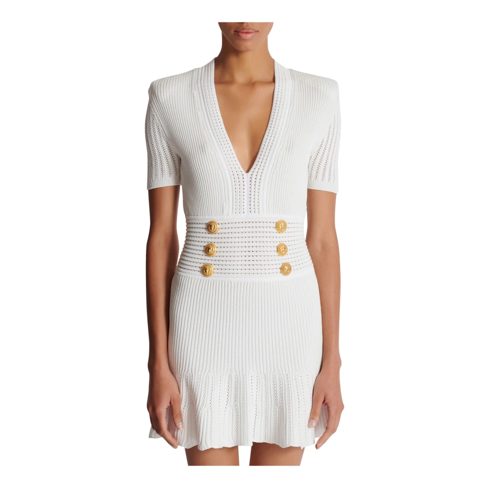 Balmain Uitlopende gebreide jurk White Dames