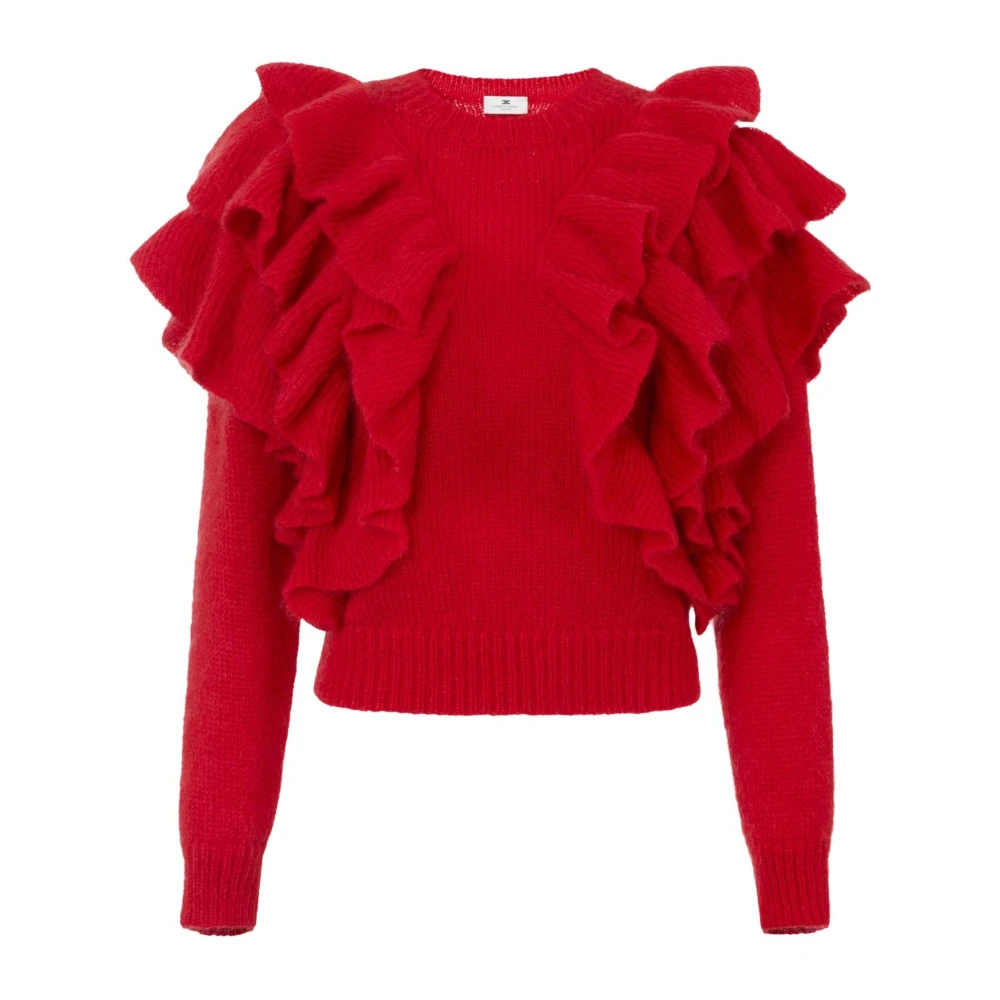 Elisabetta Franchi Donna Rosso - Maglione In Maglia Con Rouches - Knitwear - S