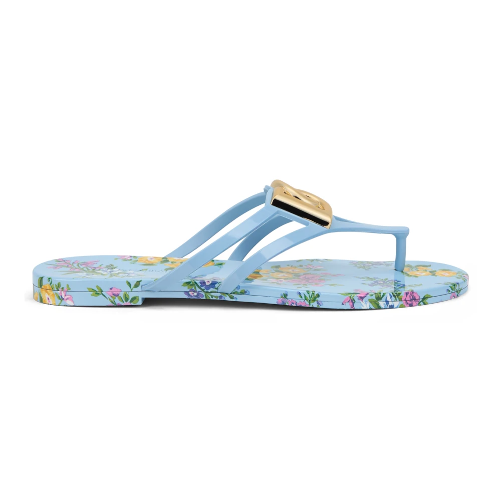 Dolce & Gabbana Women's Blue Flip Flops, 6 Uk, Logo Flip-Flop