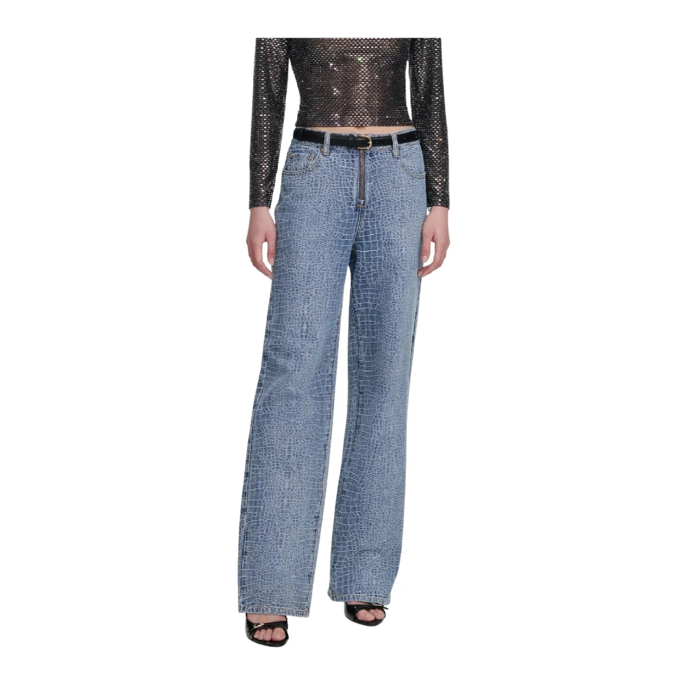 Self Portrait Blue Straight Fit Jeans, Female, W25, Croc Effect Straight Leg Jeans