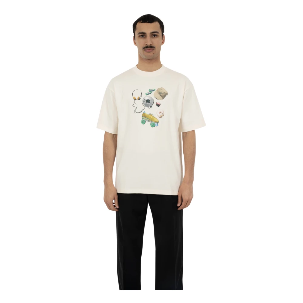 Drole de Monsieur Crème Print T-Shirt Ronde Hals Korte Mouwen Beige Heren