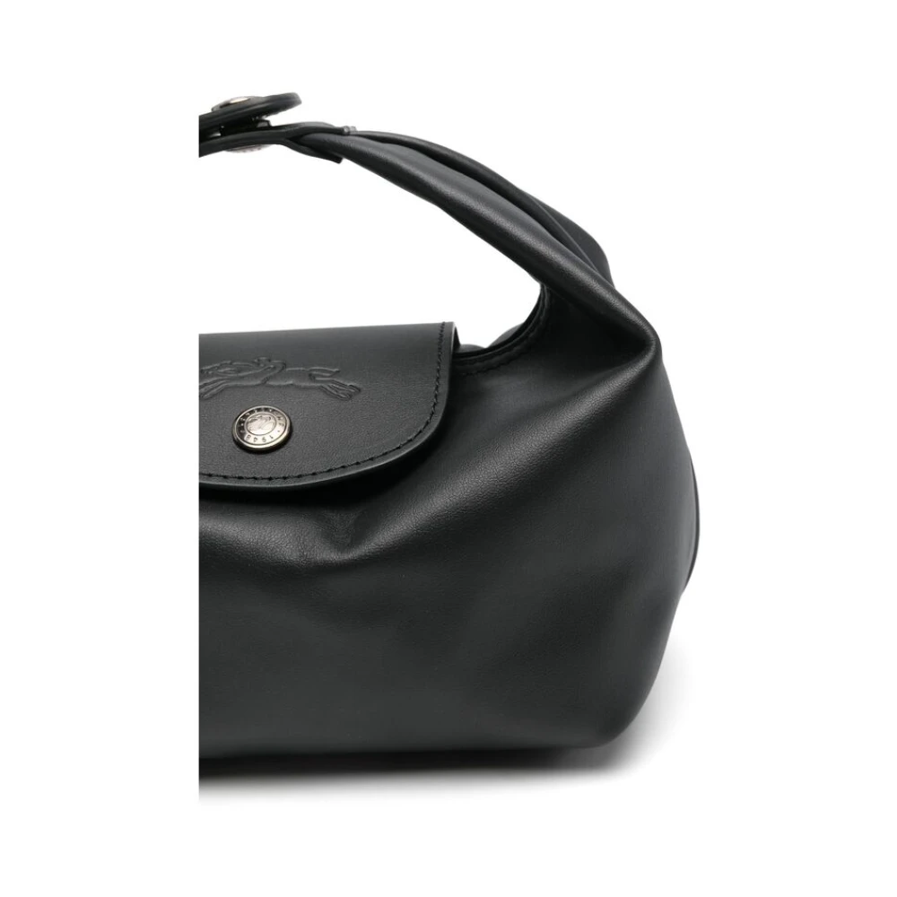 Longchamp Zwarte Kalfsleren Tas met Overslag Black Dames