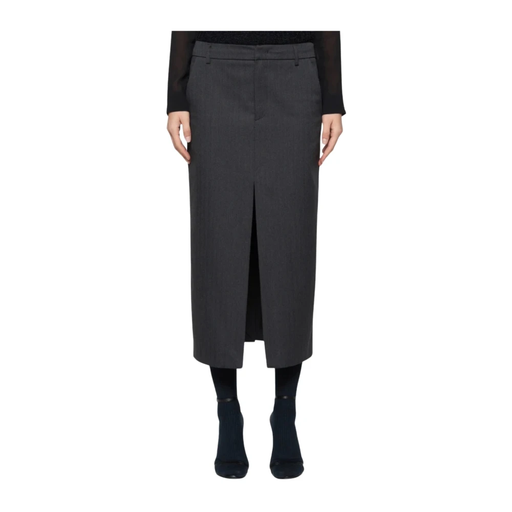 Dondup Wollen en katoenen kokerrok Black Dames
