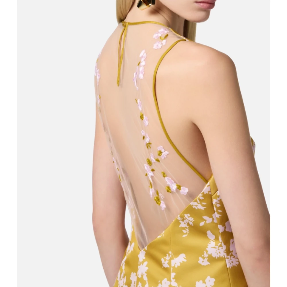 Elisabetta Franchi Mouwloze hertogin jurk met bloemenprint Yellow Dames