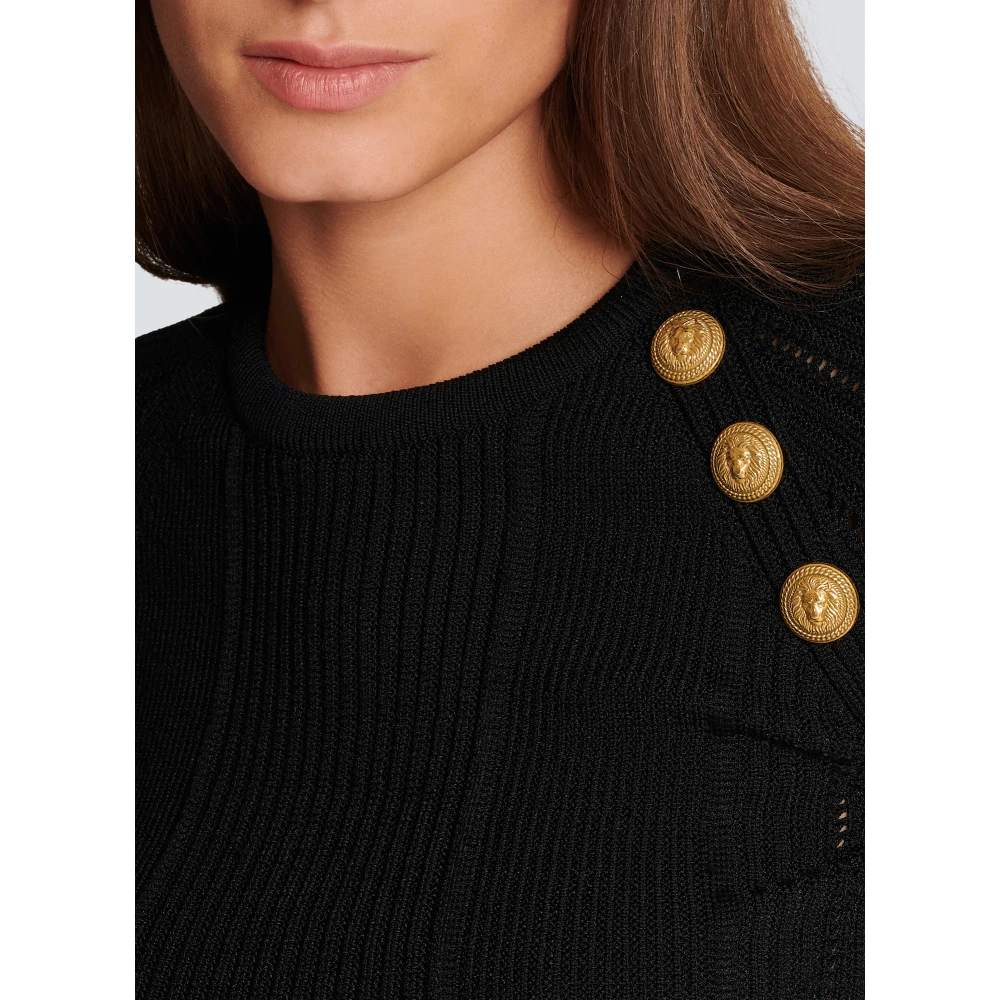 Balmain Fijngebreide top met 3 knopen Black Dames
