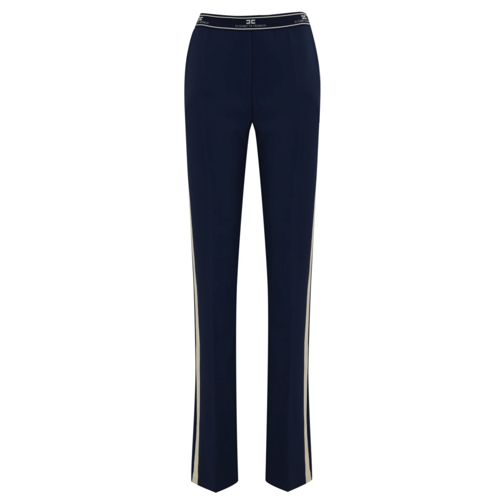 Elisabetta Franchi Blauwe Crepe Broek met Logodetail Blue Dames