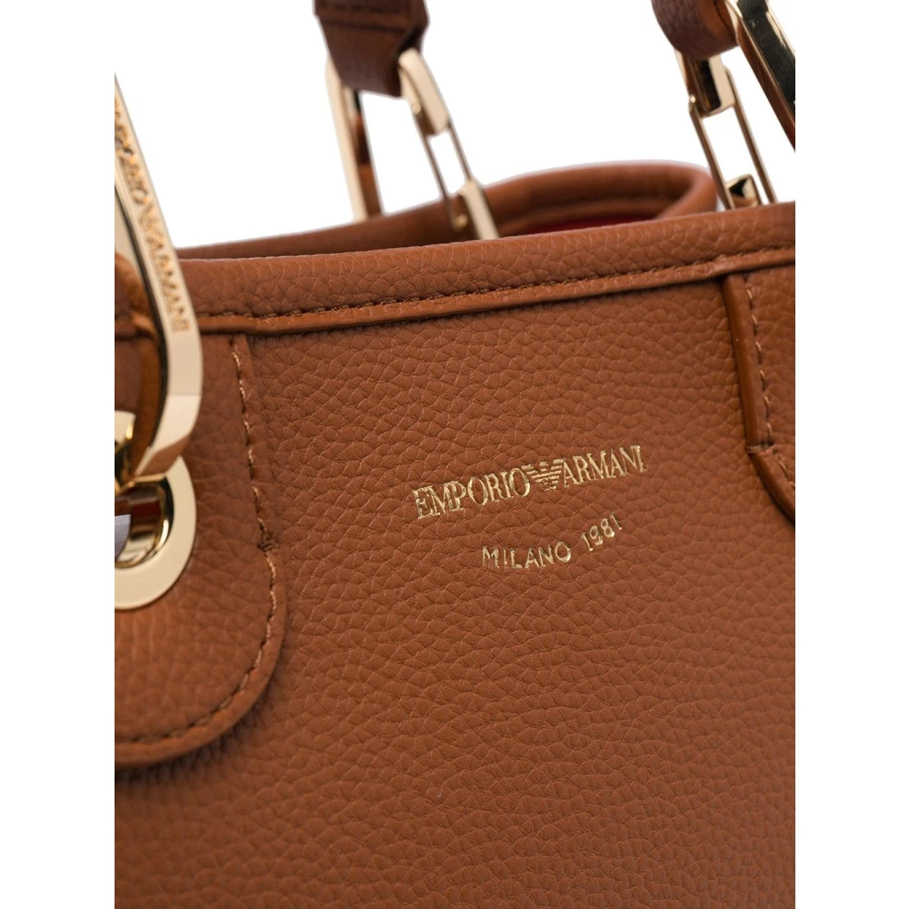 Emporio Armani Bruin Leren Logo Tote Tas Brown Dames