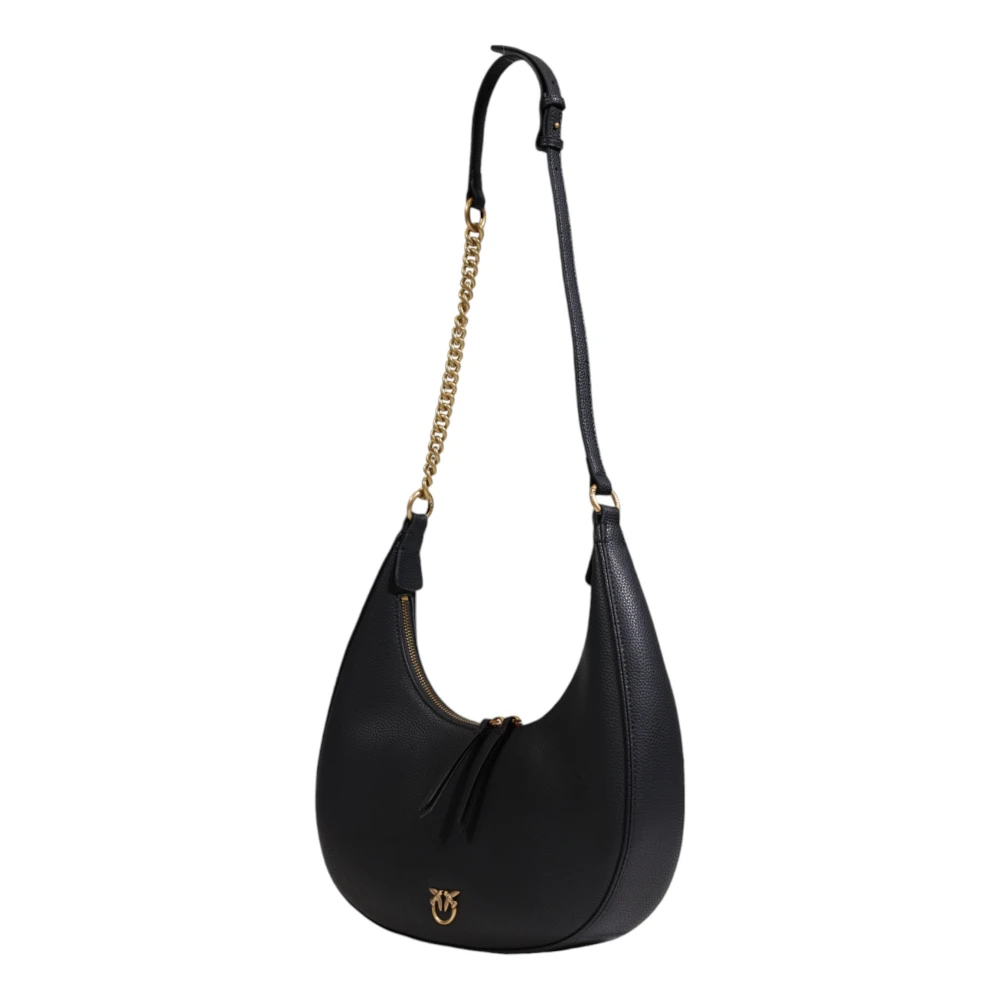 pinko Zwarte Leren Schoudertas met Rits Black Dames