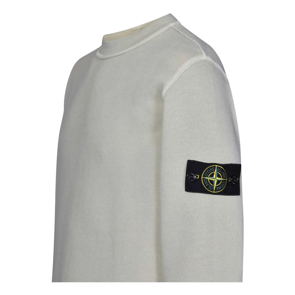 Stone Island Beige Ribgebreide Trui met Badge Beige Heren