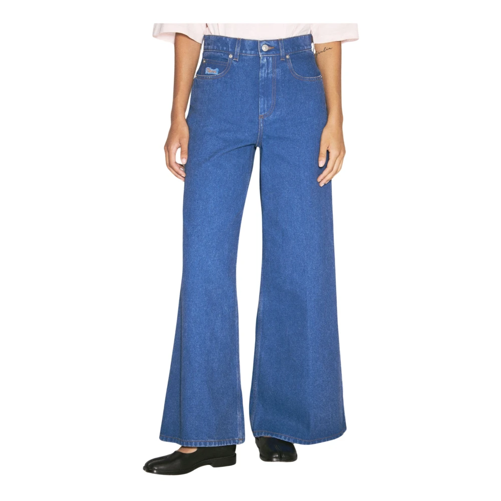 Marni Wide-leg Logo Patch Jeans Blue, Dam