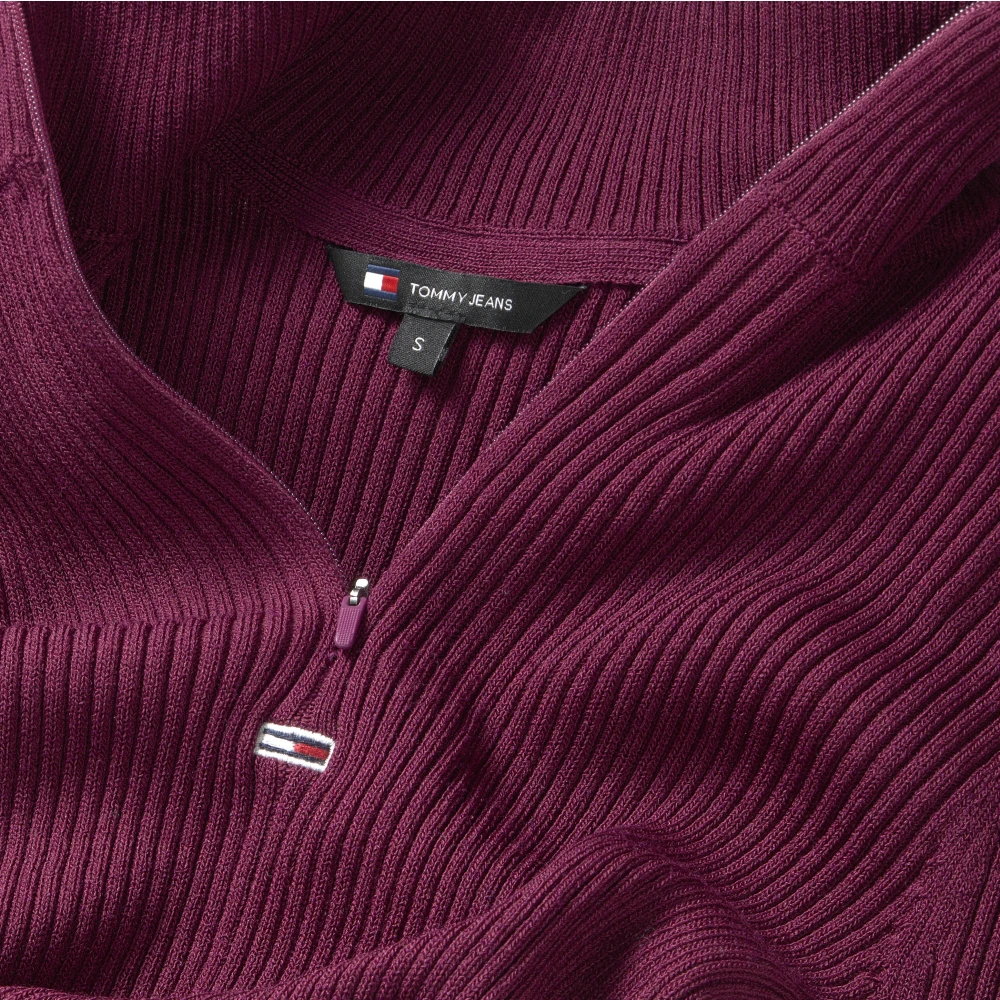 Tommy Jeans Bordeaux Hoge Hals Rits Trui Red Dames