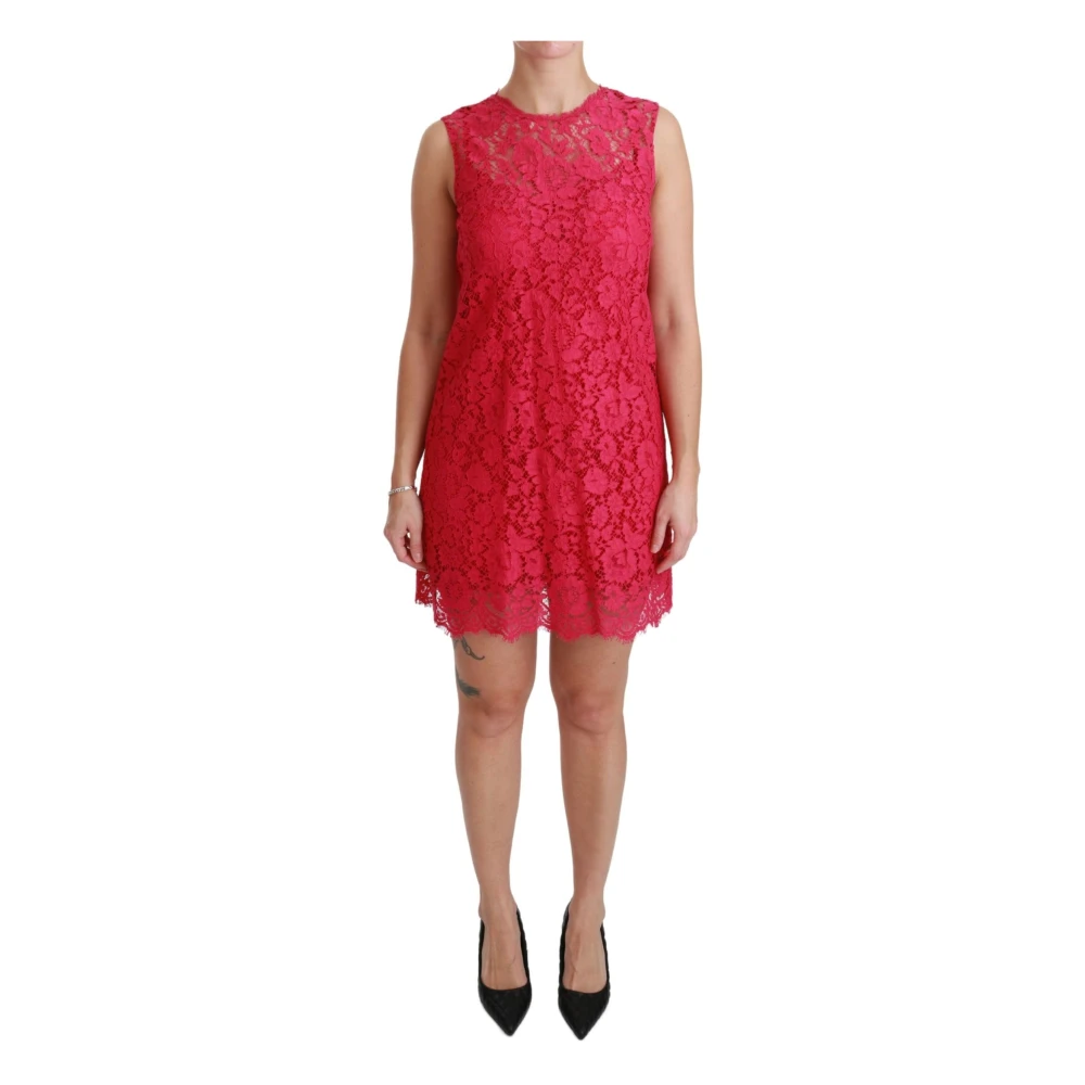 Dolce & Gabbana Rosa Blommig Spets Shiftklänning Mini Klänning Pink, Dam