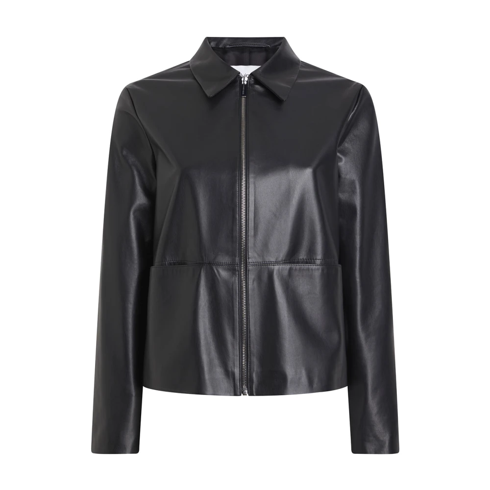 Calvin Klein Leren relaxte jas voor vrouwen Black Dames
