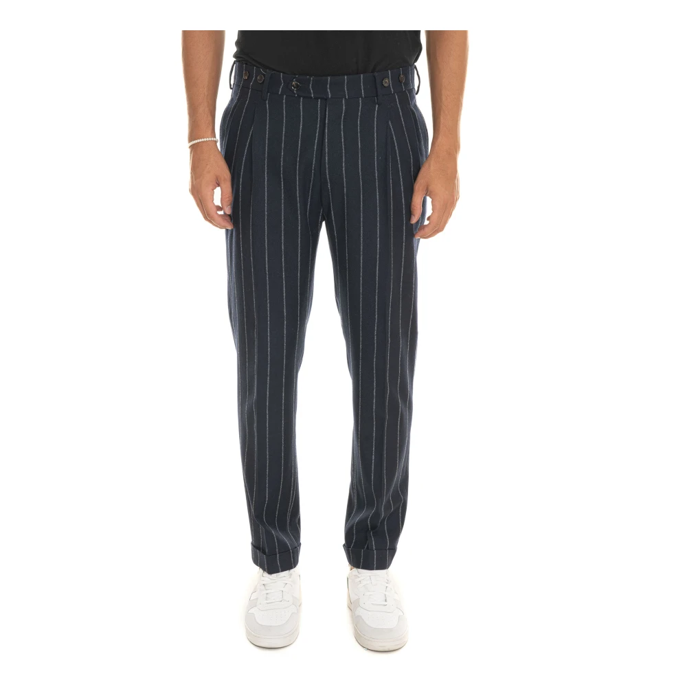 Berwich Gestreepte Chino Broek met Tailoring Vent Blue Heren