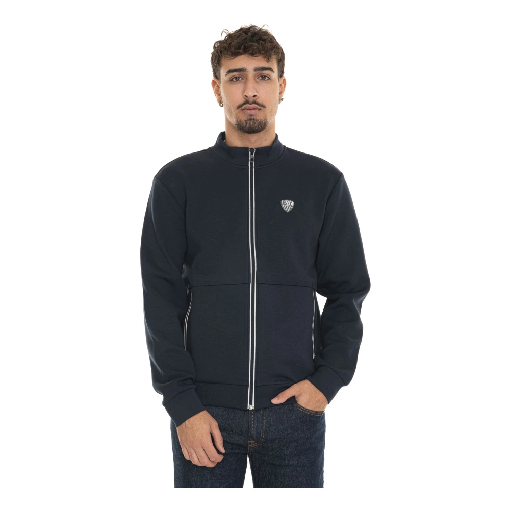 Emporio Armani Ea7 Homme Bleu Vestes, Taille: S Sweat À Capuche Avec Fermeture Éclair Contrastée