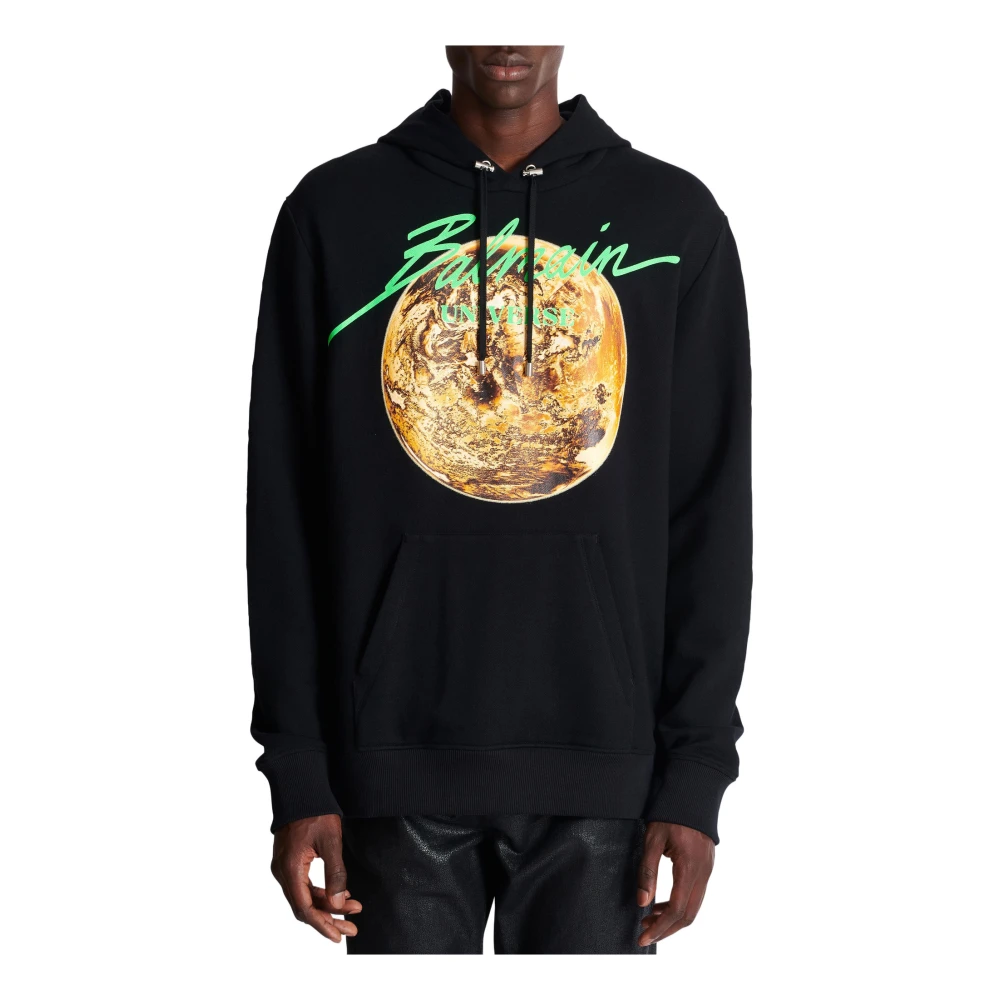 Balmain Gedrukt Universe-logo en planeet hoodie Black Heren