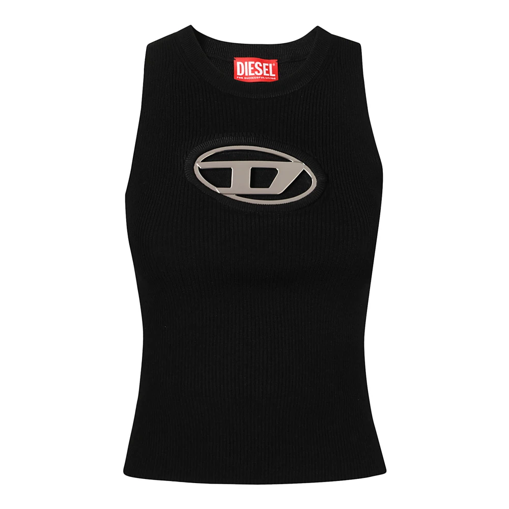 Diesel Zwarte Geribbelde Tanktop Aw24 Black Dames