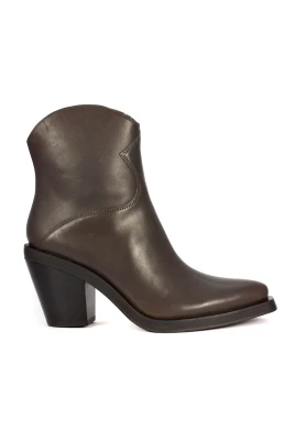 Bruna Läder Ankelboots med Spetsig Tå