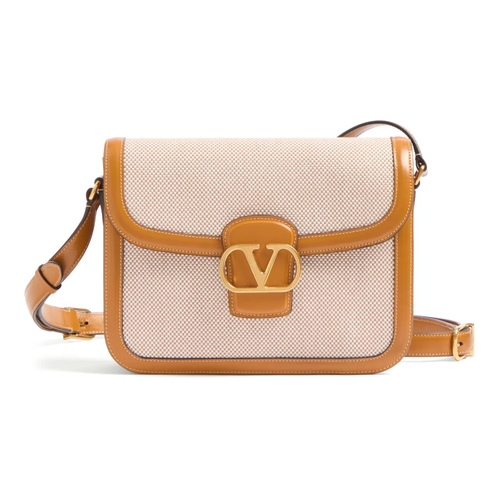 Valentino Garavani 9To5 Schoudertas Beige Canvas Leer Beige Dames