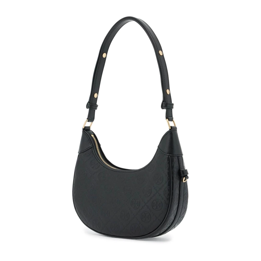 TORY BURCH Monogram Leren Halvemaan Tas Black Dames