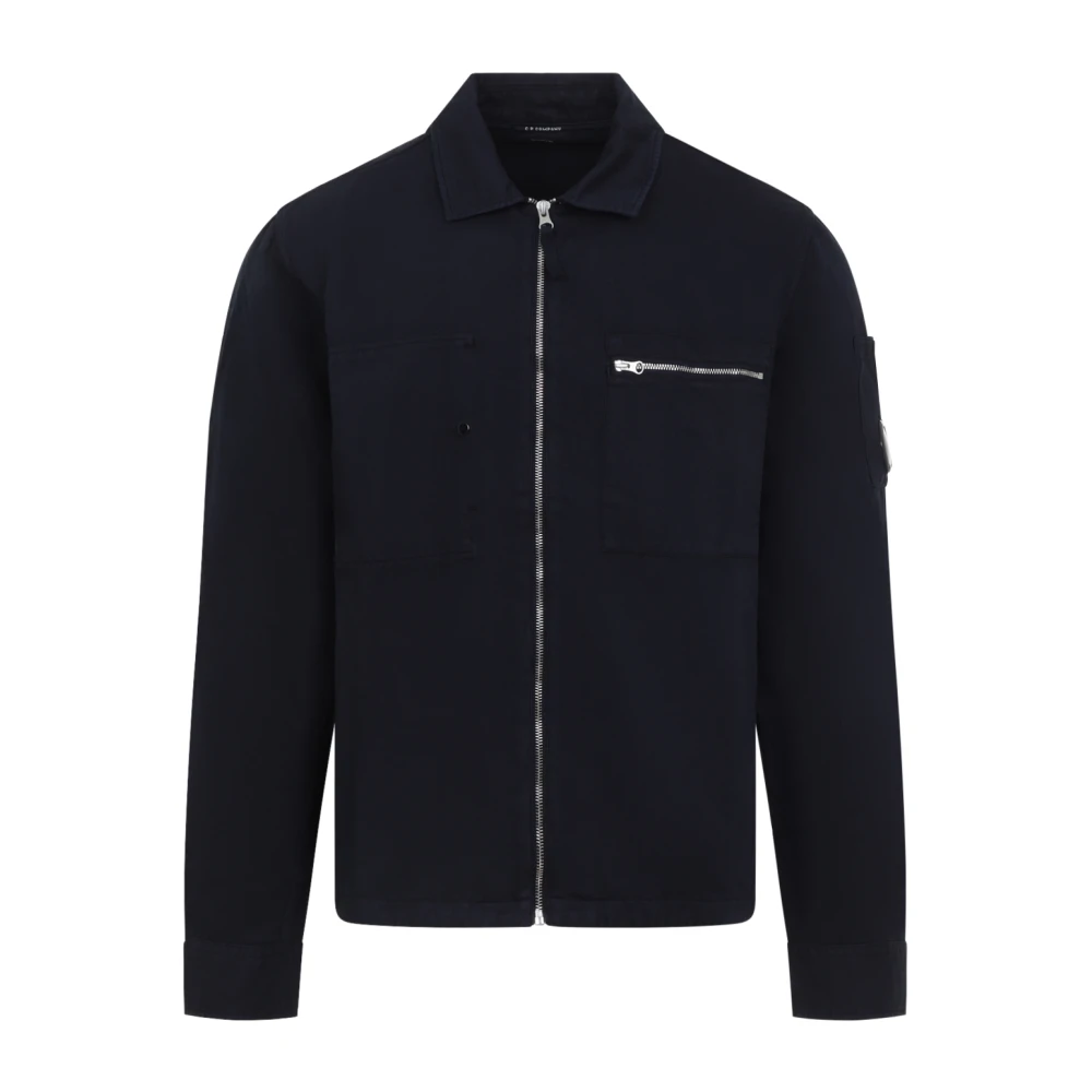 C.p. Company Men's Blue Light Jackets, S, Zip-Pocket Shirt