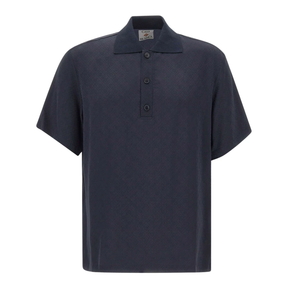 Casablanca , Polo Shirts, Male, Blue, M, Monogram Jacquard Polo Shirt