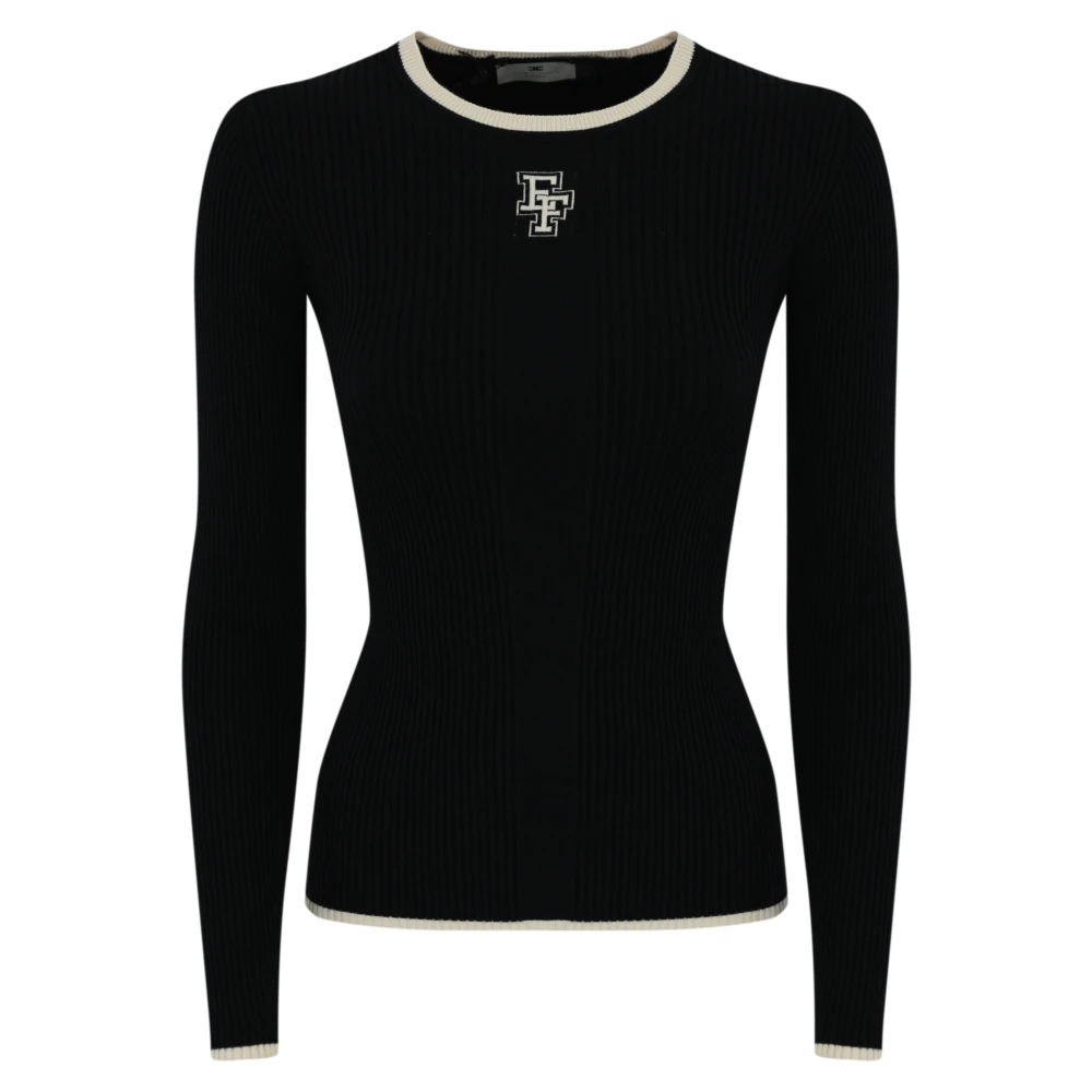 Elisabetta Franchi Gebreide viscose trui met logodetail Black Dames