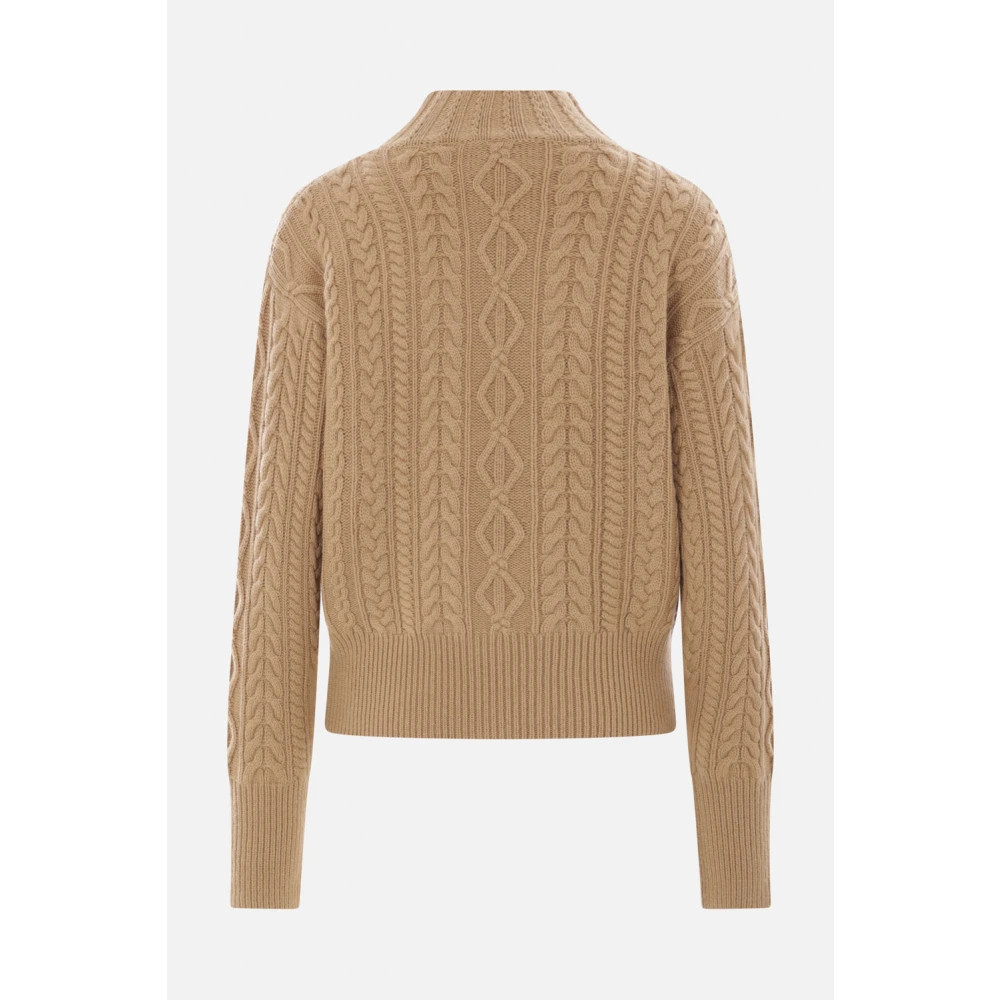 Max Mara Kameel Gebreide Trui met Monogramdetail Brown Dames