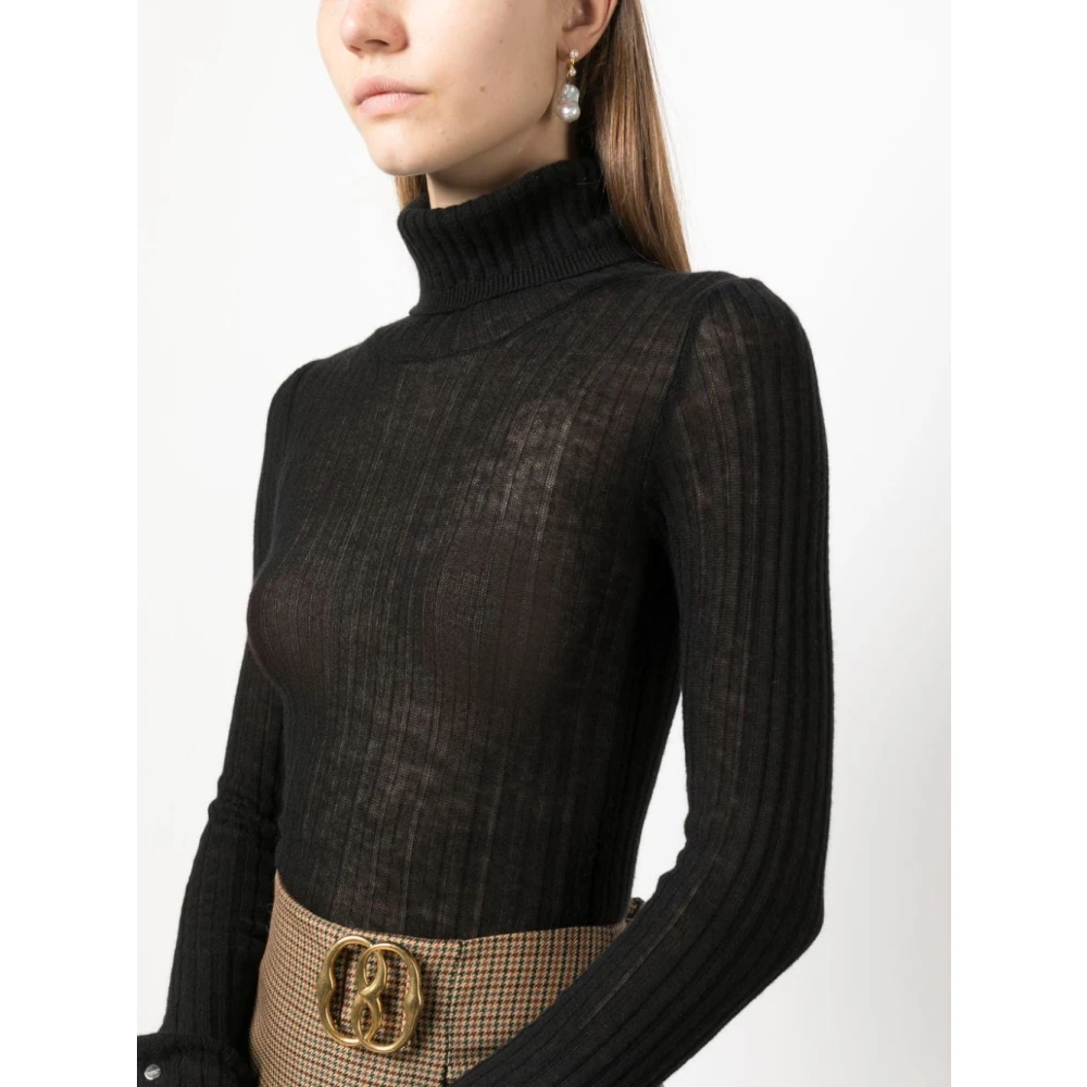 Durazzi Milano Zwarte Geribbelde Cashmere Coltrui Black Dames