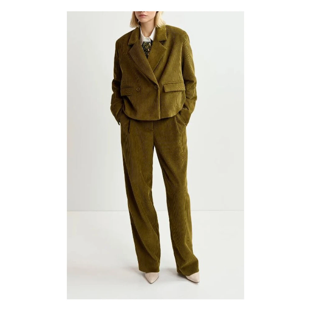 Essentiel Antwerp Ribfluwelen Oversized Korte Blazer Green Dames