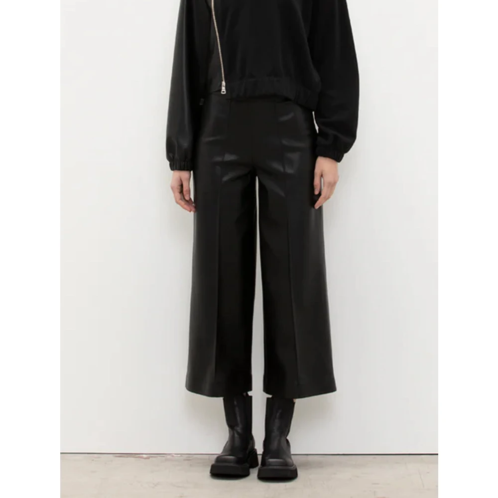 Jijil Zwarte Crop Leren Palazzo Broek Black Dames
