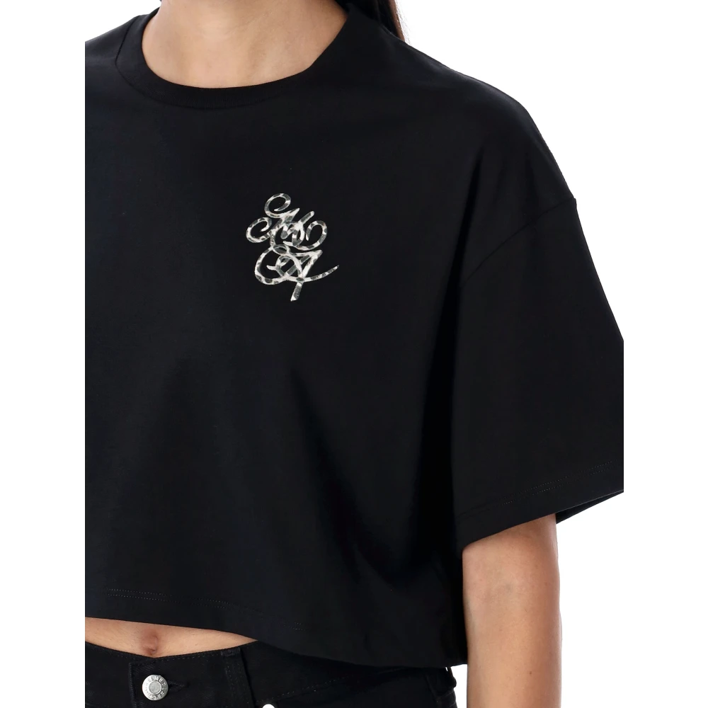 Amiri Zwarte Cropped T-shirt met Geborduurd Logo Black Dames