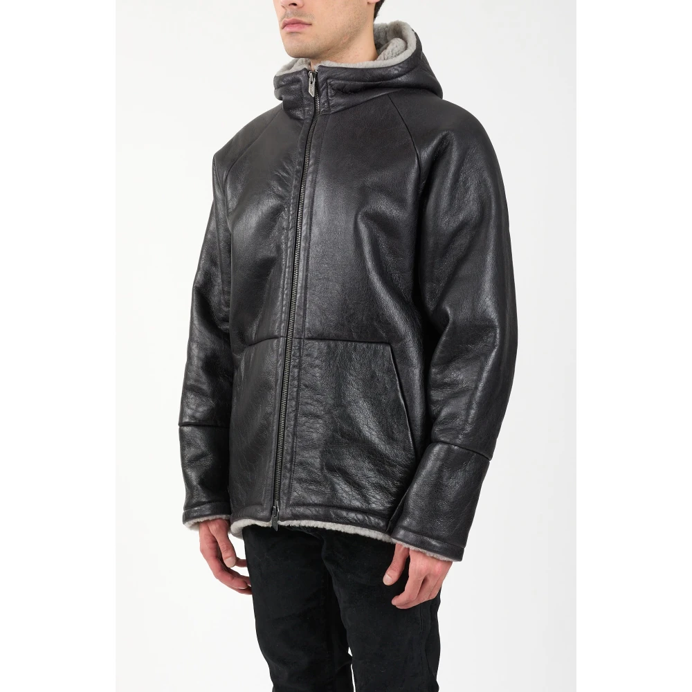 Salvatore Santoro Shearling leren hoodie jas met rits Black Heren
