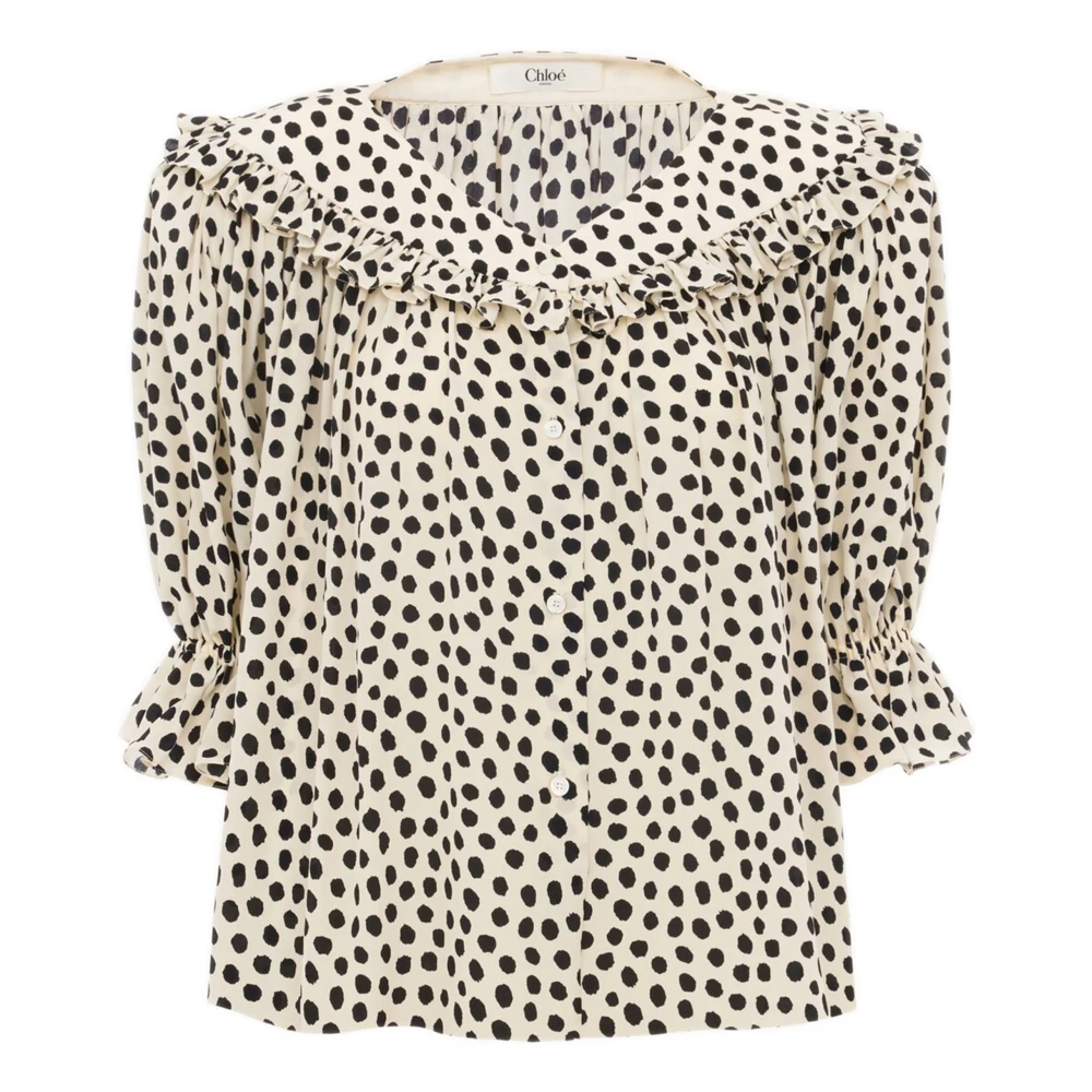 Chloé Women's White Puff-Sleeve Ruffle Top