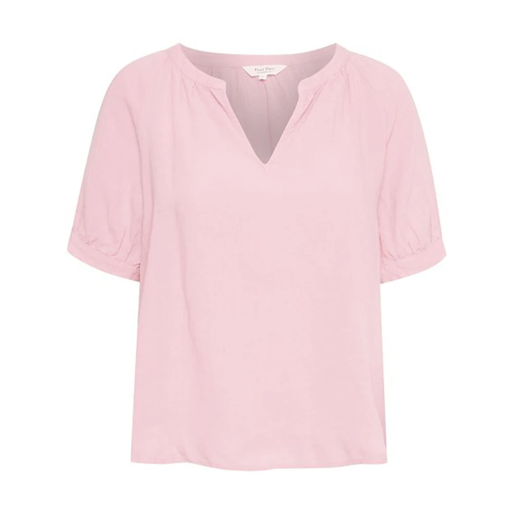 Part Two Women's Pink Blouses, Xs, Peony Linen Blouse With Puff Sleeves