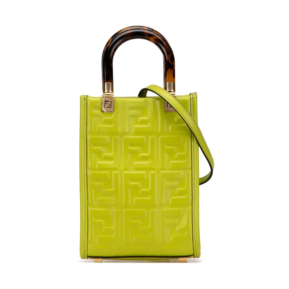 Fendi Vintage Women's Green Pre-Owned Mini Handbag With Embossed Pattern