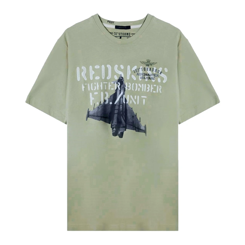 Aeronautica Militare Men's Green 103º Squadrone Red Skins T-Shirt Sage Medium