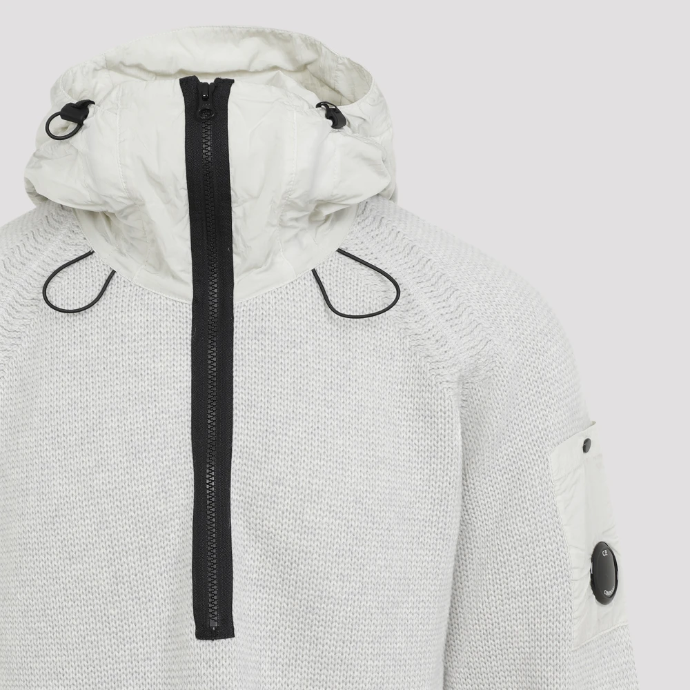 C.P. Company Off White Melange Knitwear Hoodie White Heren