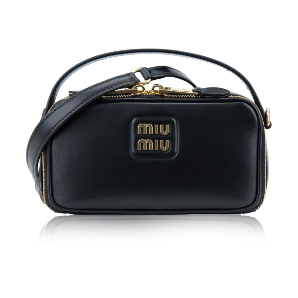 Miu Leren schoudertas met gouden versieringen Black Dames