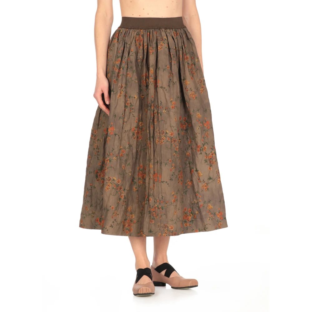 UMA Wang Groene Bloemenprint Elastische Taille Rok Green Dames