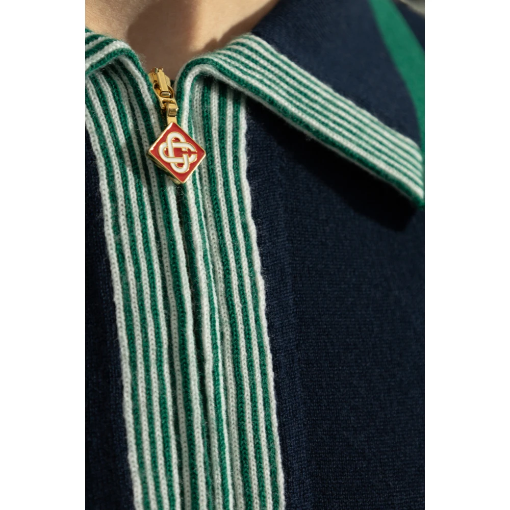 Casablanca Wollen polo met geborduurd logo Blue Heren