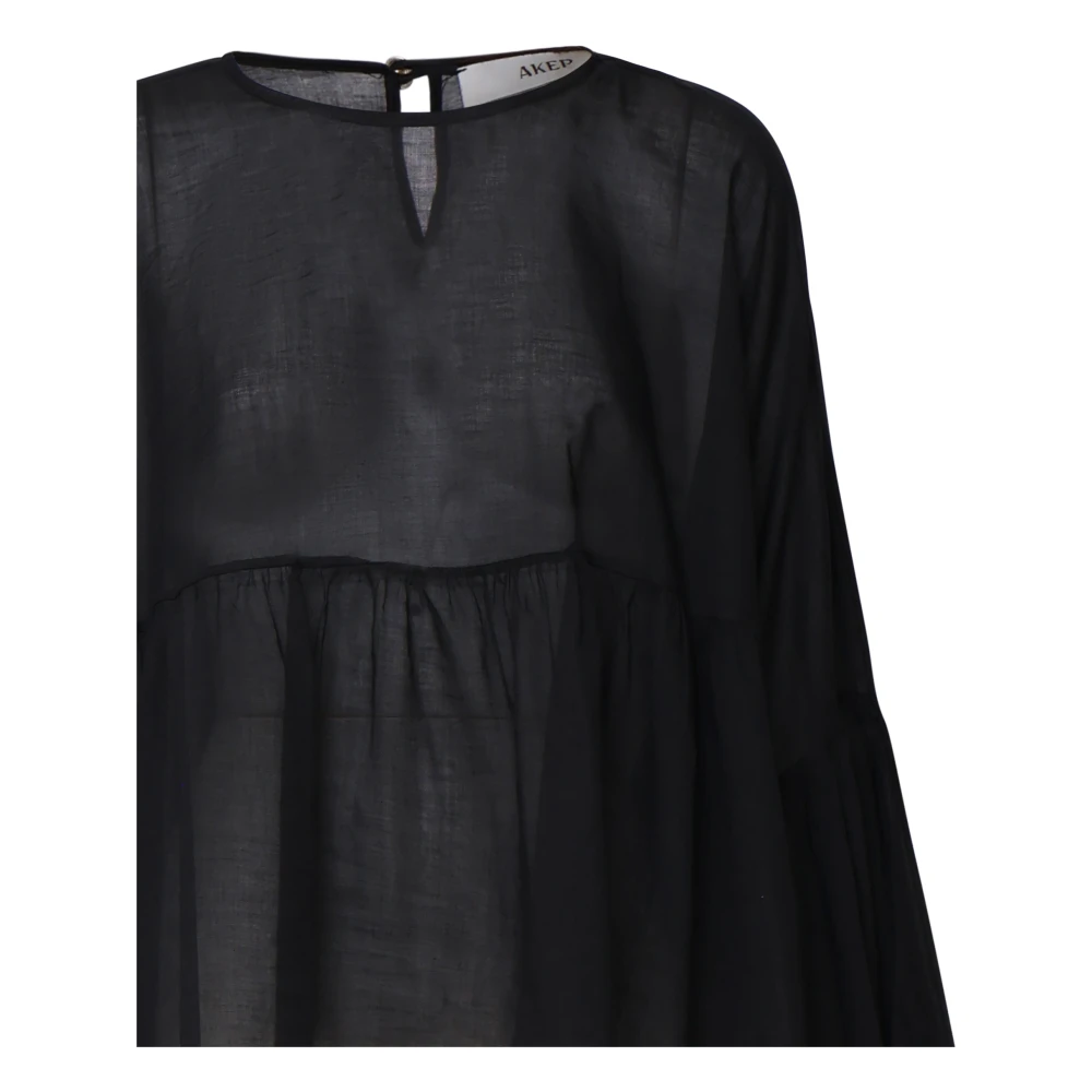 Akep Zwarte Muslin Tuniek Knoopsluiting Italië Black Dames