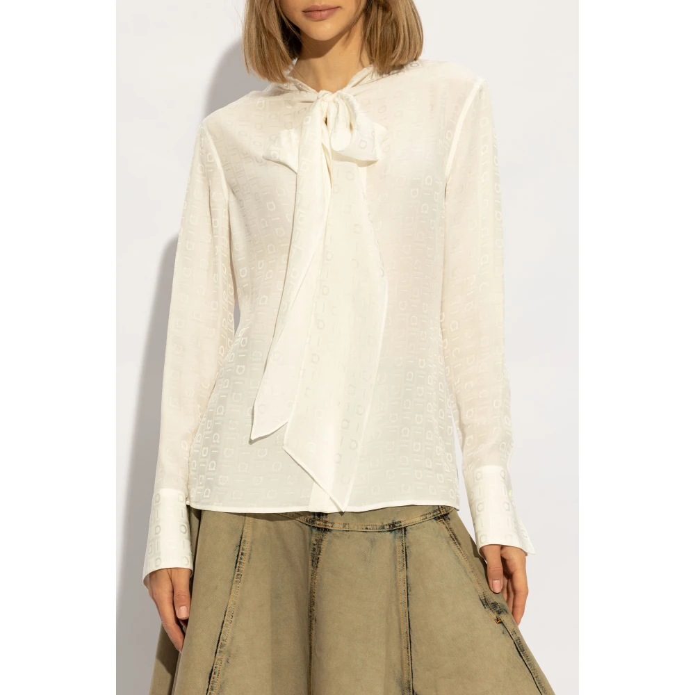 Salvatore Ferragamo Zijden overhemd met stropdasdetail Beige Dames