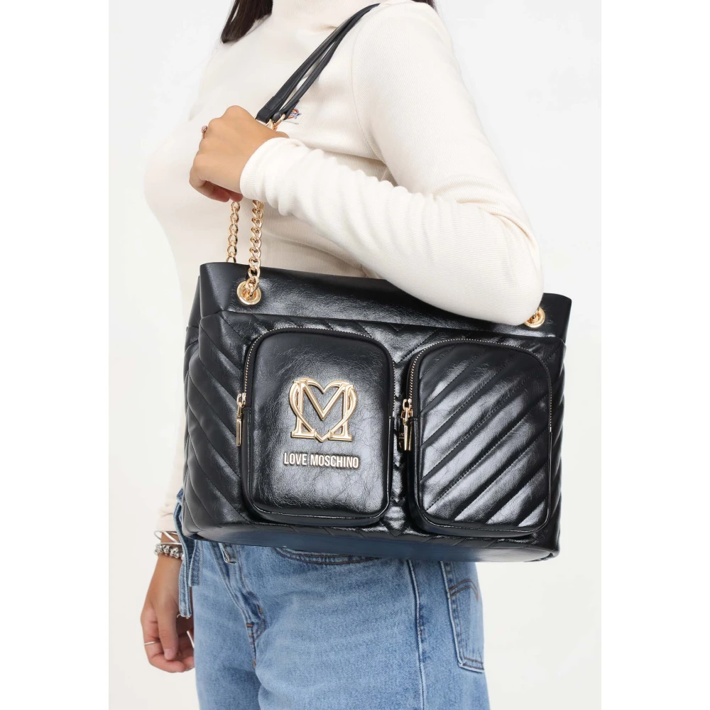 Love Moschino Zwarte Shopper Tas met Kettinghandvatten Black Dames